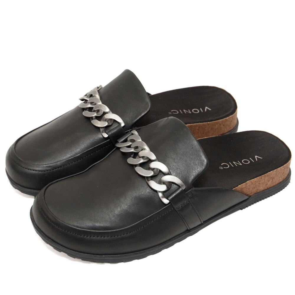 New Vionic Black Georgie Slides With Chain Size 8.5